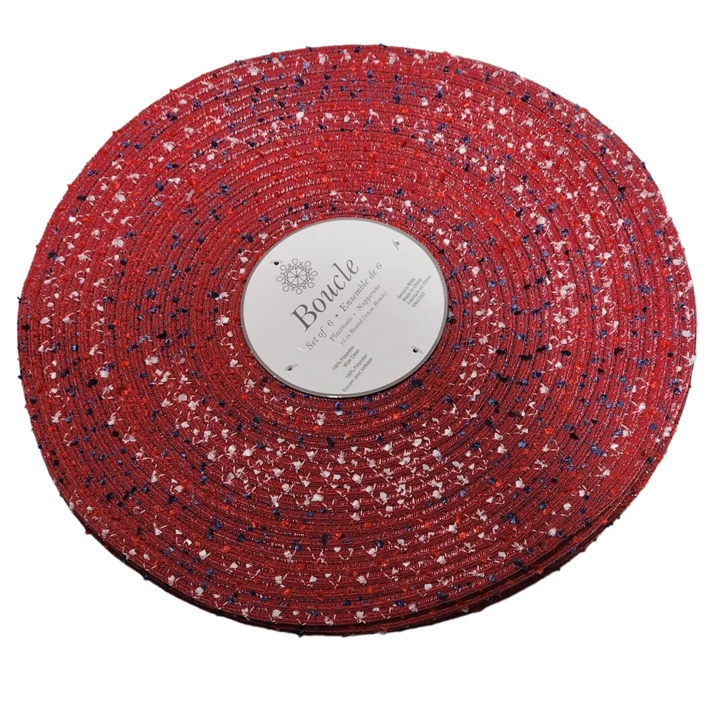 Benson Mills Set of Six Red Americana Round‎ Polyester Placemats 15in
